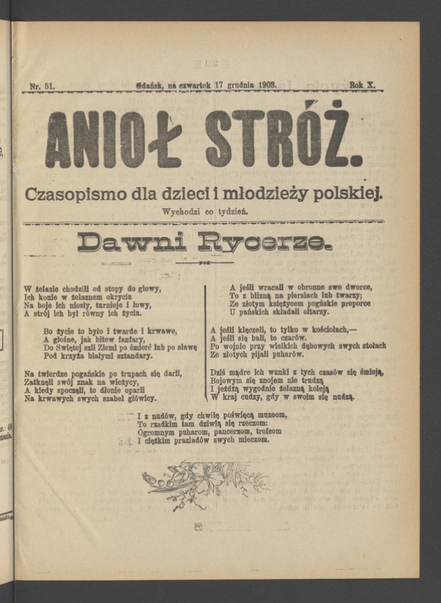 Anioł Str&oacute;ż&nbsp;: czasopismo dla&nbsp;dzieci i&nbsp;młodzieży polskiej. Rok 11, 1903, numer&nbsp;51