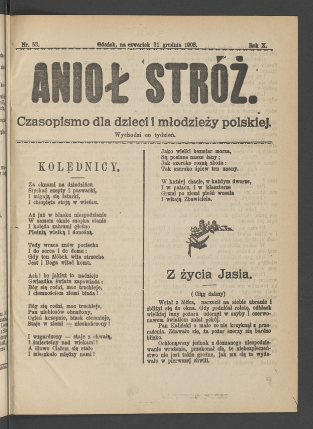Anioł Str&oacute;ż&nbsp;: czasopismo dla&nbsp;dzieci i&nbsp;młodzieży polskiej. Rok 11, 1903, numer&nbsp;53