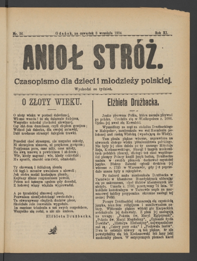 Anioł Str&oacute;ż&nbsp;: czasopismo dla&nbsp;dzieci i&nbsp;młodzieży polskiej. Rok 12, 1904, numer&nbsp;36