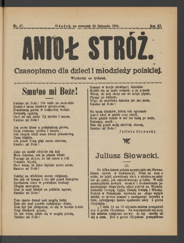 Anioł Str&oacute;ż&nbsp;: czasopismo dla&nbsp;dzieci i&nbsp;młodzieży polskiej. Rok 12, 1904, numer&nbsp;47