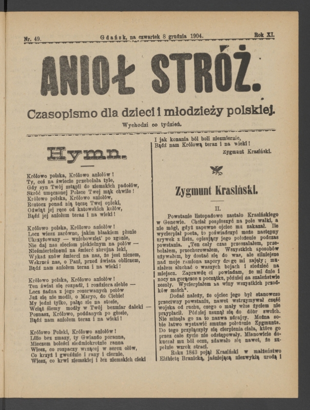 Anioł Str&oacute;ż&nbsp;: czasopismo dla&nbsp;dzieci i&nbsp;młodzieży polskiej. Rok 12, 1904, numer&nbsp;49