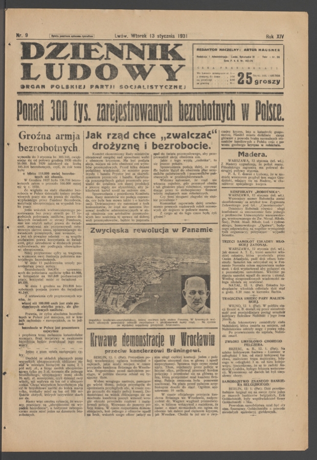 Dziennik Ludowy&nbsp;: organ Polskiej Partji Socjalistycznej. Rok&nbsp;14, 1931, numer&nbsp;9
