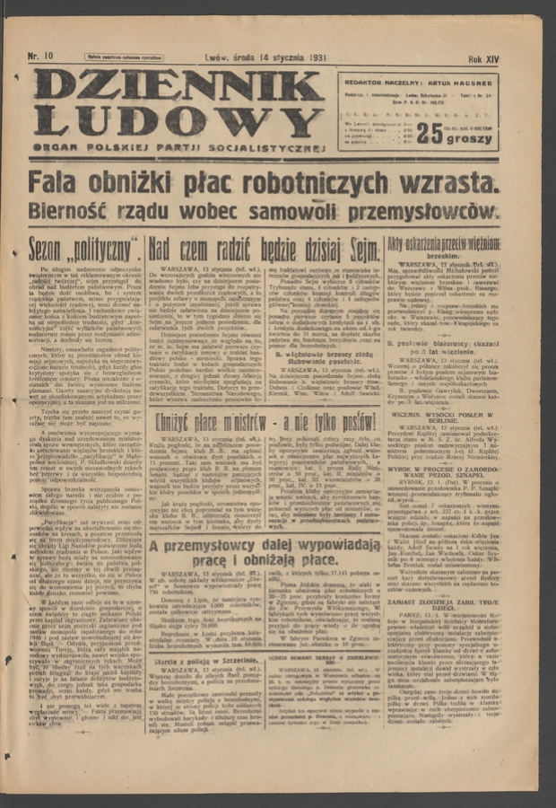Dziennik Ludowy&nbsp;: organ Polskiej Partji Socjalistycznej. Rok&nbsp;14, 1931, numer&nbsp;10