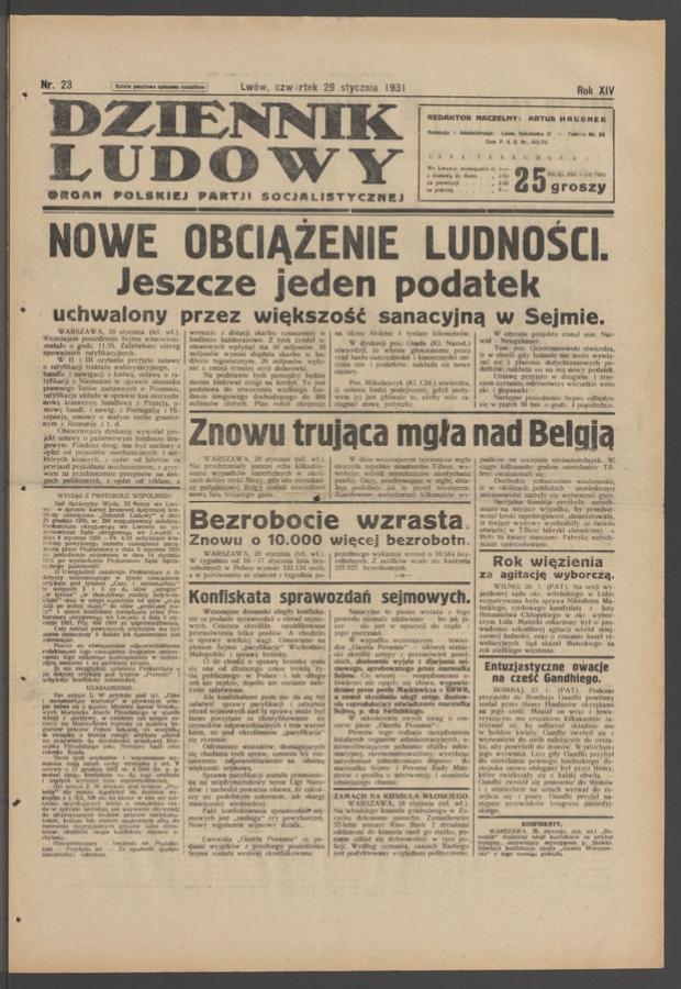 Dziennik Ludowy&nbsp;: organ Polskiej Partji Socjalistycznej. Rok&nbsp;14, 1931, numer&nbsp;23