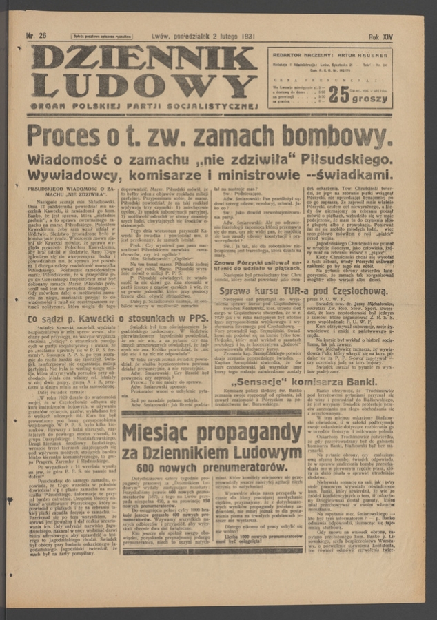 Dziennik Ludowy&nbsp;: organ Polskiej Partji Socjalistycznej. Rok&nbsp;14, 1931, numer&nbsp;26