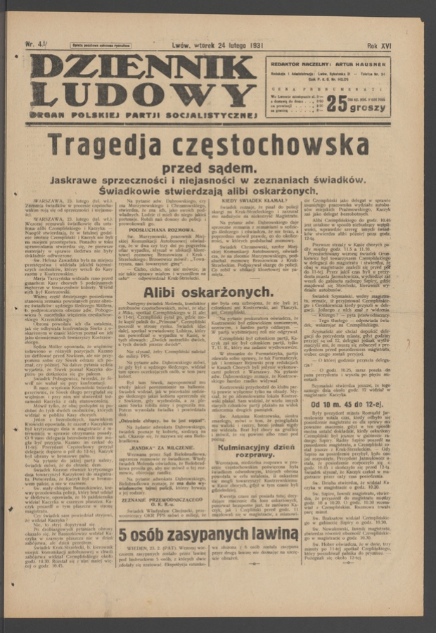Dziennik Ludowy&nbsp;: organ Polskiej Partji Socjalistycznej. Rok&nbsp;14, 1931, numer&nbsp;44