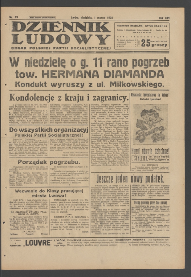 Dziennik Ludowy&nbsp;: organ Polskiej Partji Socjalistycznej. Rok&nbsp;14, 1931, numer&nbsp;49