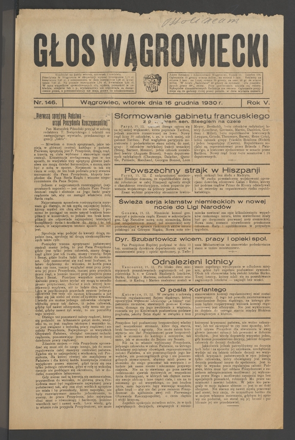Głos Wągrowiecki. Rok&nbsp;5, 1930, numer&nbsp;146