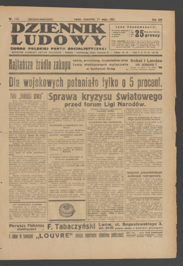 Dziennik Ludowy&nbsp;: organ Polskiej Partji Socjalistycznej. Rok&nbsp;14, 1931, numer&nbsp;115