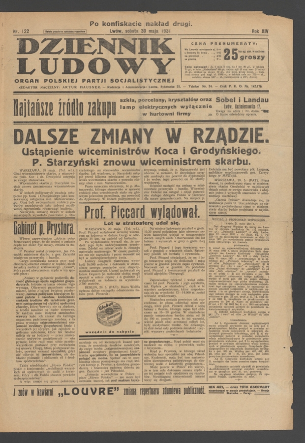 Dziennik Ludowy&nbsp;: organ Polskiej Partji Socjalistycznej. Rok&nbsp;14, 1931, numer&nbsp;122 (po&nbsp;konfiskacie nakład drugi)