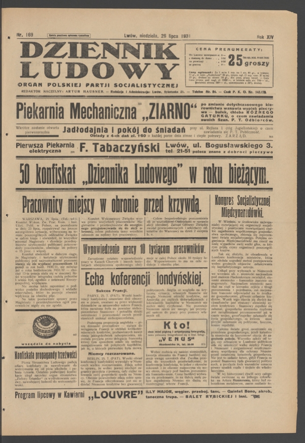 Dziennik Ludowy&nbsp;: organ Polskiej Partji Socjalistycznej. Rok&nbsp;14, 1931, numer&nbsp;169