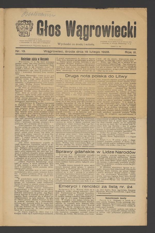 Głos Wągrowiecki. Rok 3, 1928, numer 13