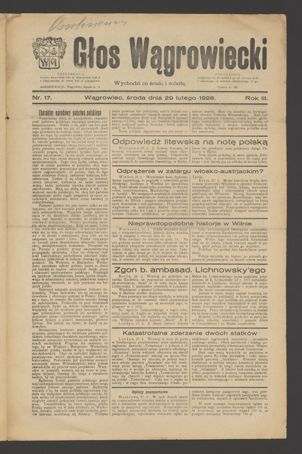 Głos Wągrowiecki. Rok 3, 1928, numer 17