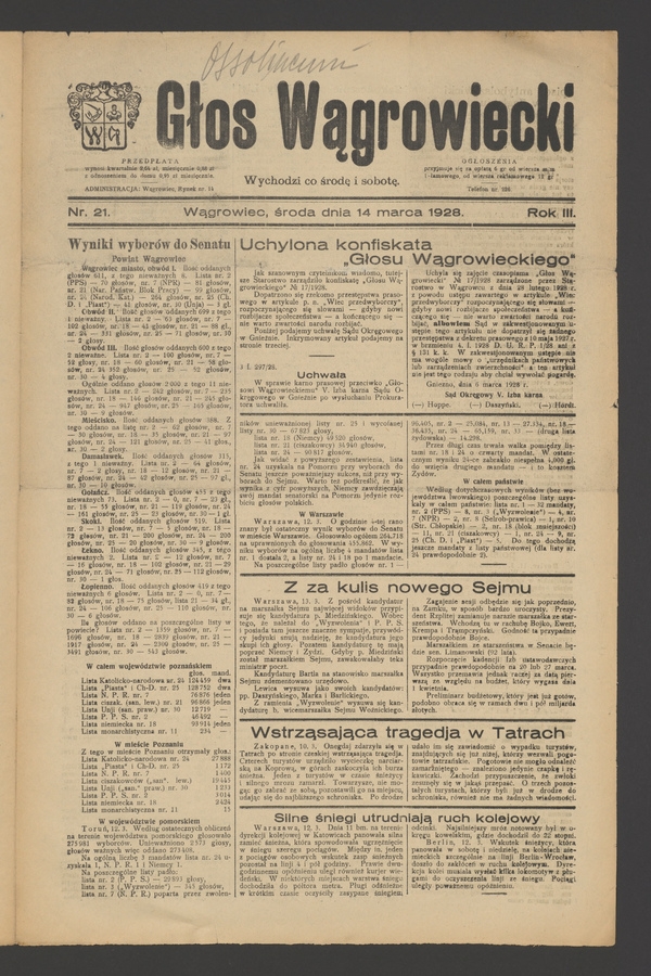 Głos Wągrowiecki. Rok 3, 1928, numer 21