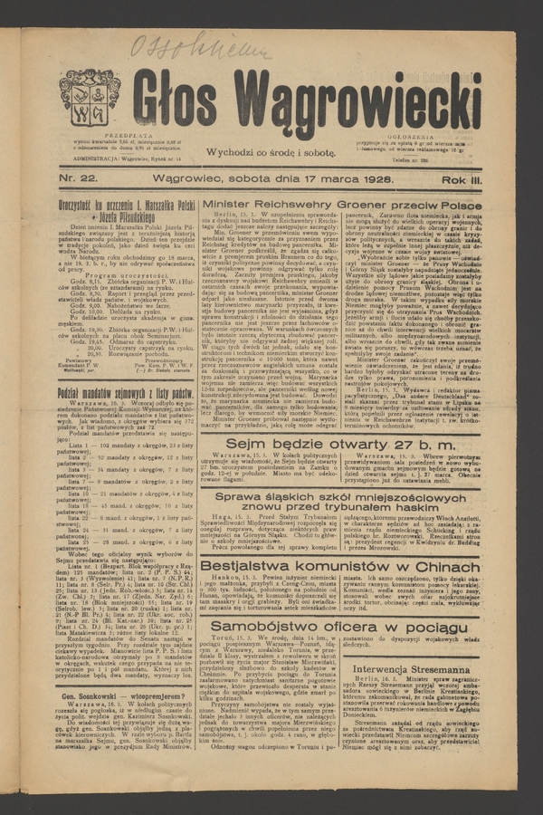 Głos Wągrowiecki. Rok 3, 1928, numer 22