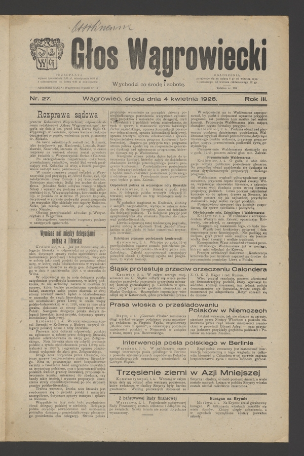 Głos Wągrowiecki. Rok 3, 1928, numer 27