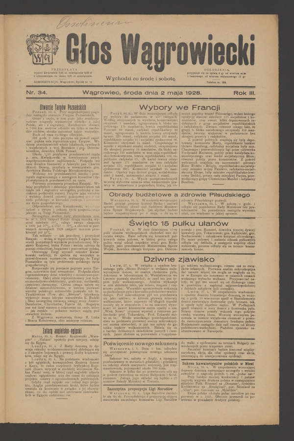 Głos Wągrowiecki. Rok 3, 1928, numer 34