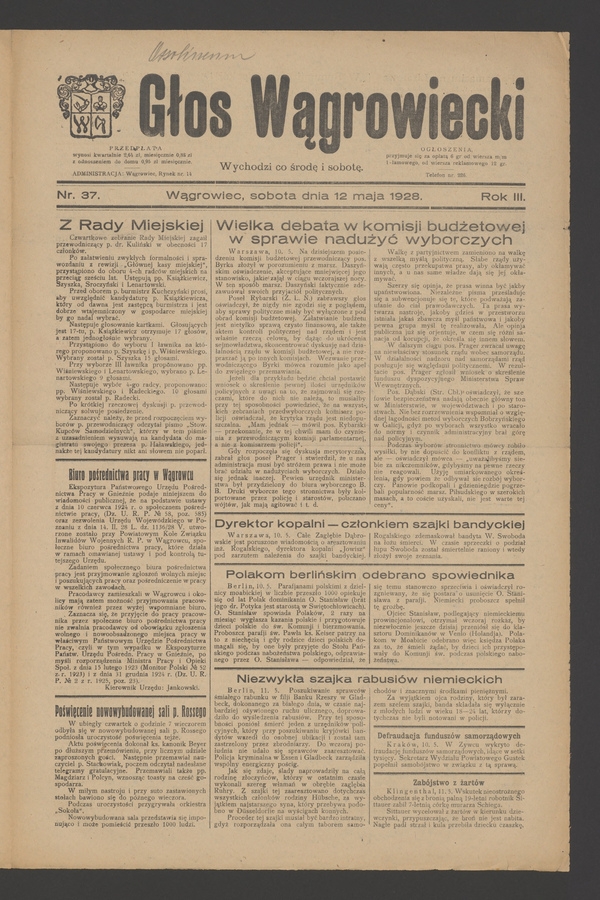Głos Wągrowiecki. Rok 3, 1928, numer 37