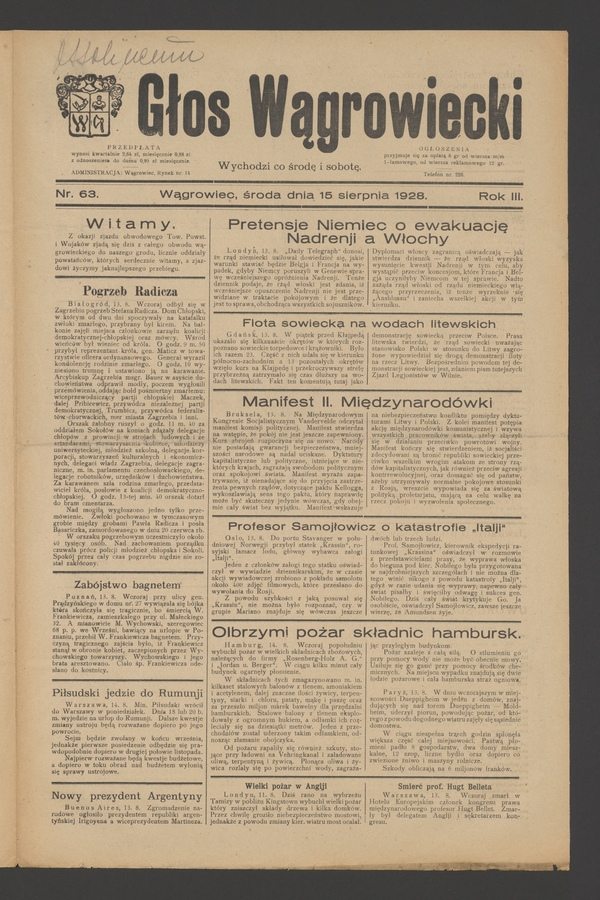 Głos Wągrowiecki. Rok 3, 1928, numer 63