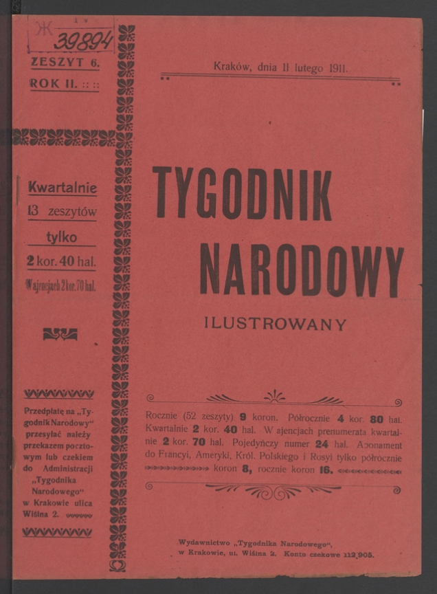 Tygodnik Narodowy Ilustrowany. Rok&nbsp;2, 1911, numer&nbsp;6