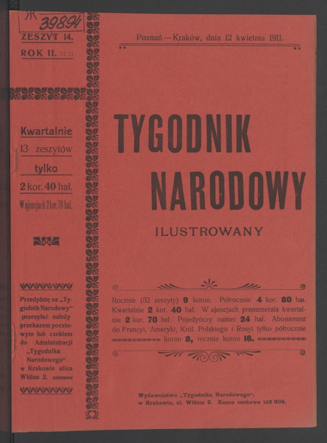 Tygodnik Narodowy Ilustrowany. Rok&nbsp;2, 1911, numer&nbsp;14