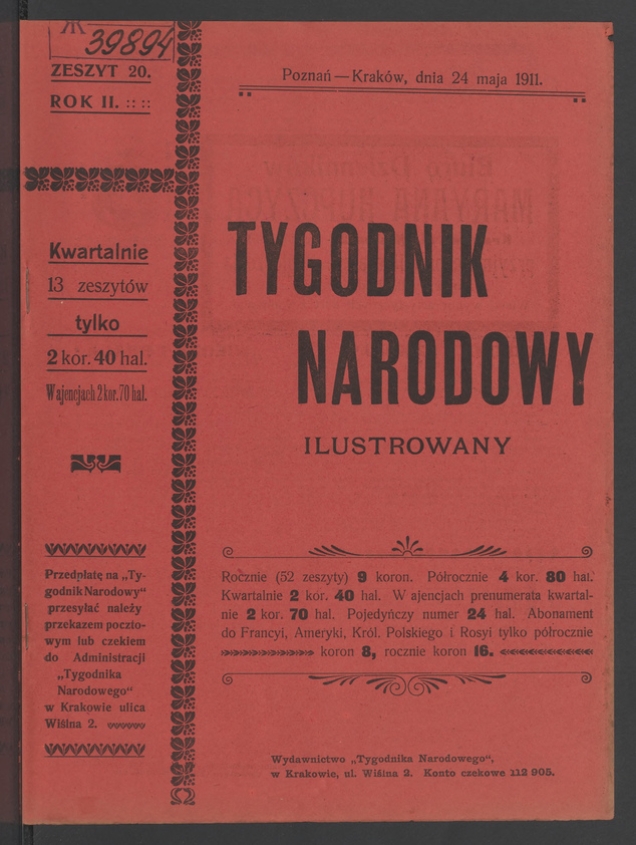 Tygodnik Narodowy Ilustrowany. Rok&nbsp;2, 1911, numer&nbsp;20