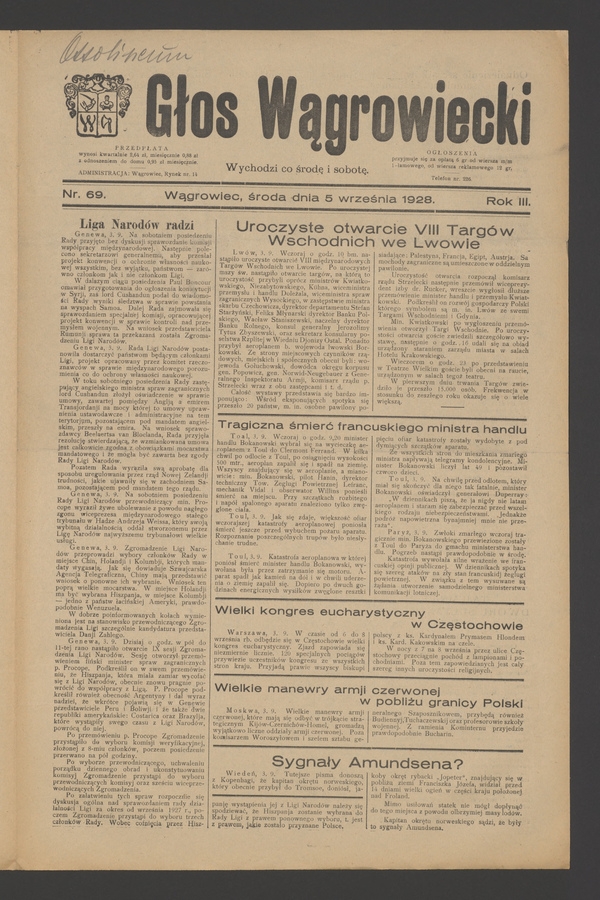 Głos Wągrowiecki. Rok 3, 1928, numer 69