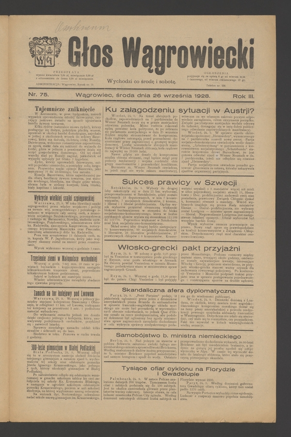 Głos Wągrowiecki. Rok 3, 1928, numer 75