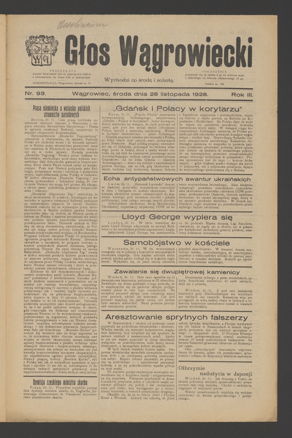 Głos Wągrowiecki. Rok 3, 1928, numer 93