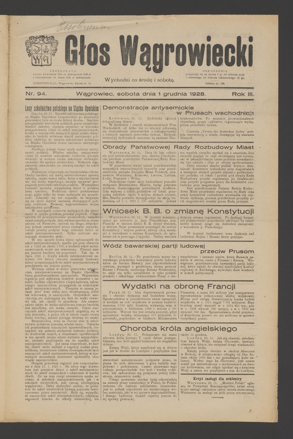 Głos Wągrowiecki. Rok 3, 1928, numer 94