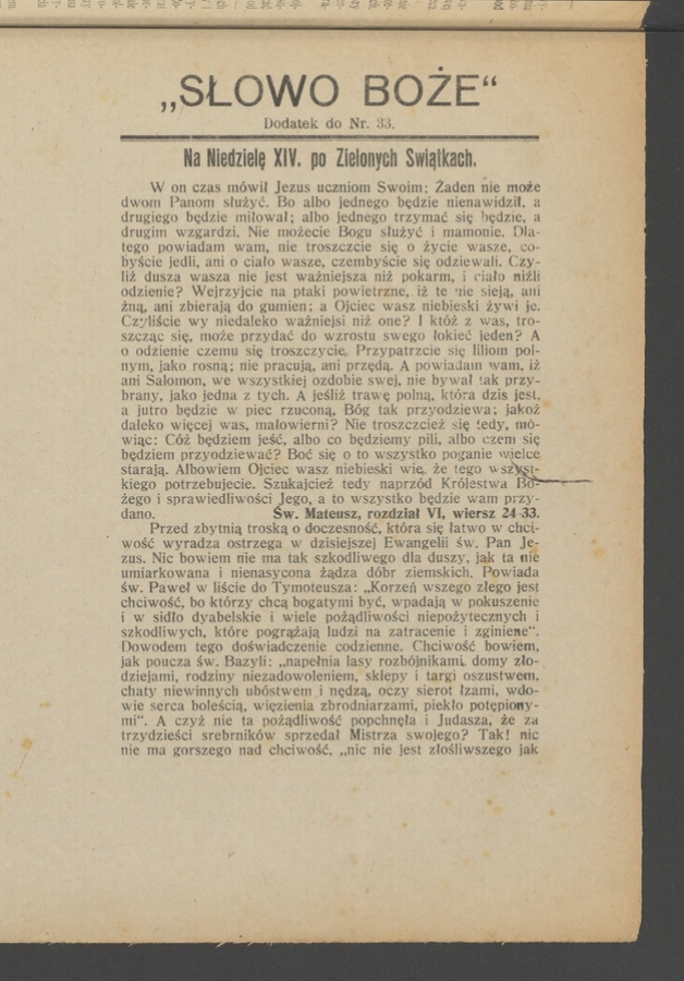 Słowo Boże&nbsp;: dodatek do&nbsp;numeru&nbsp;33 &bdquo;Wieńca-Pszcz&oacute;łki&rdquo;. Rok&nbsp;40, 1915