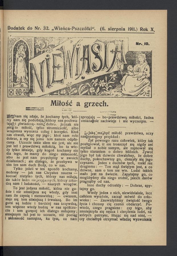 Niewiasta : dodatek do numeru 32 „Wieńca-Pszczółki”. Rok 11, 1911, numer 10
