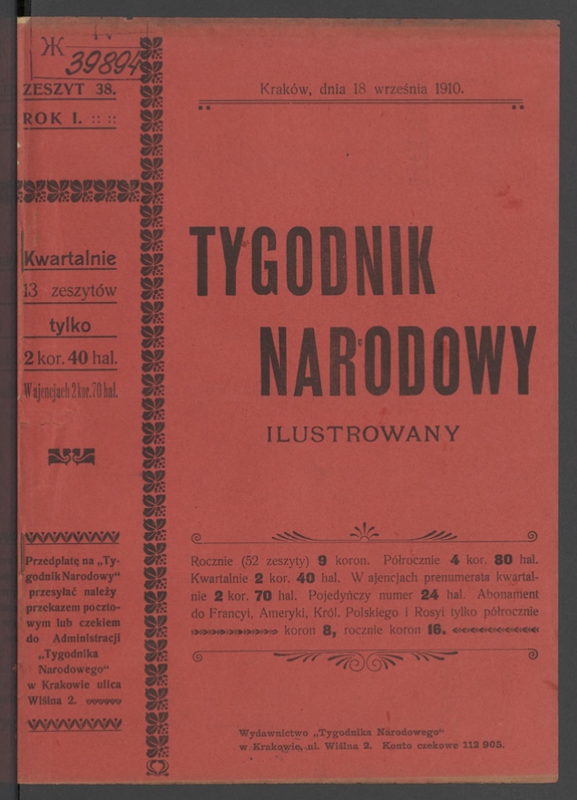 Tygodnik Narodowy Ilustrowany. Rok&nbsp;1, 1910, numer&nbsp;38