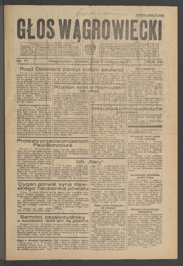 Głos Wągrowiecki. Rok 8, 1933, numer 17