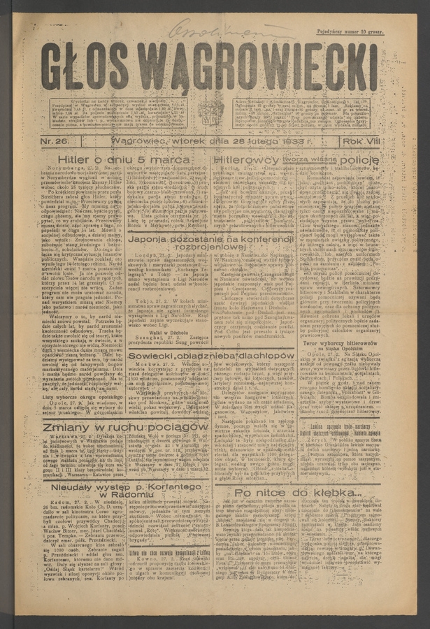Głos Wągrowiecki. Rok 8, 1933, numer 26