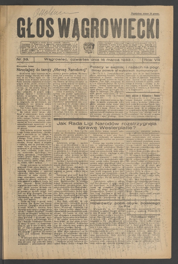 Głos Wągrowiecki. Rok 8, 1933, numer 33