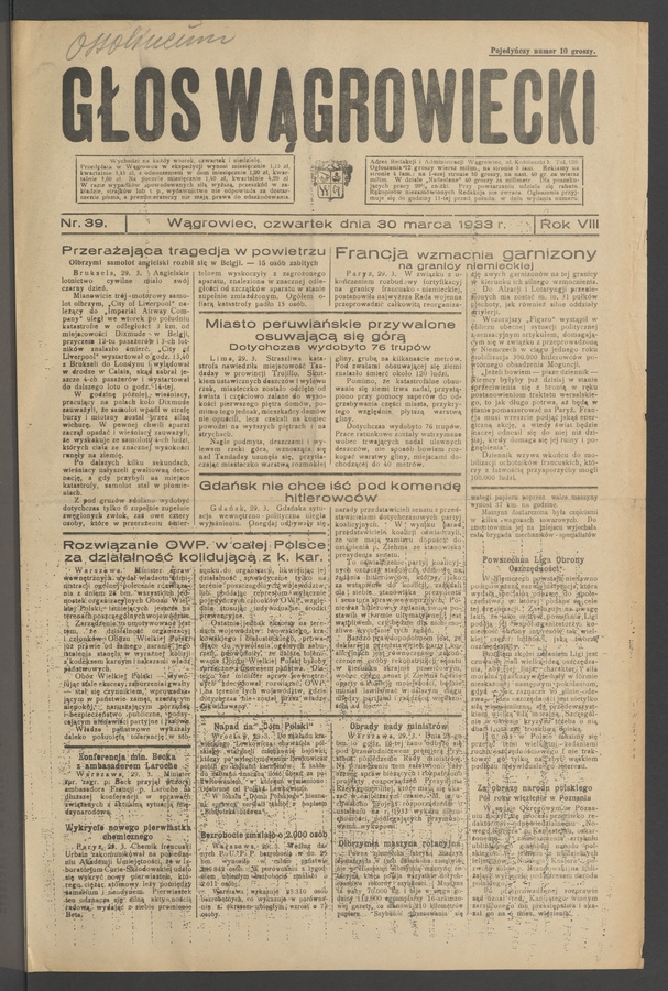 Głos Wągrowiecki. Rok 8, 1933, numer 39