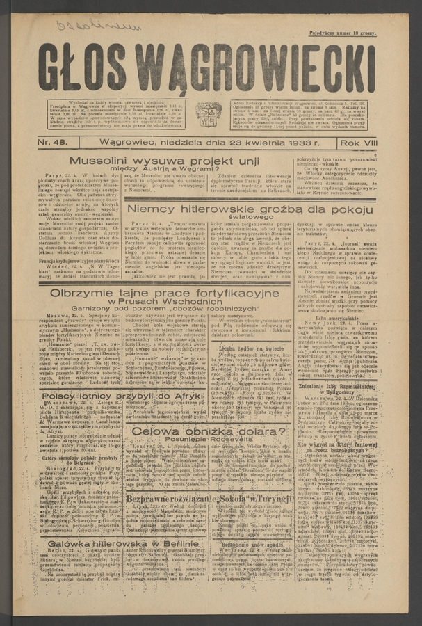 Głos Wągrowiecki. Rok 8, 1933, numer 48