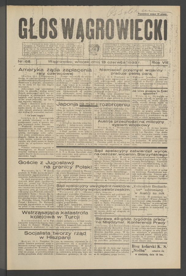 Głos Wągrowiecki. Rok 8, 1933, numer 68