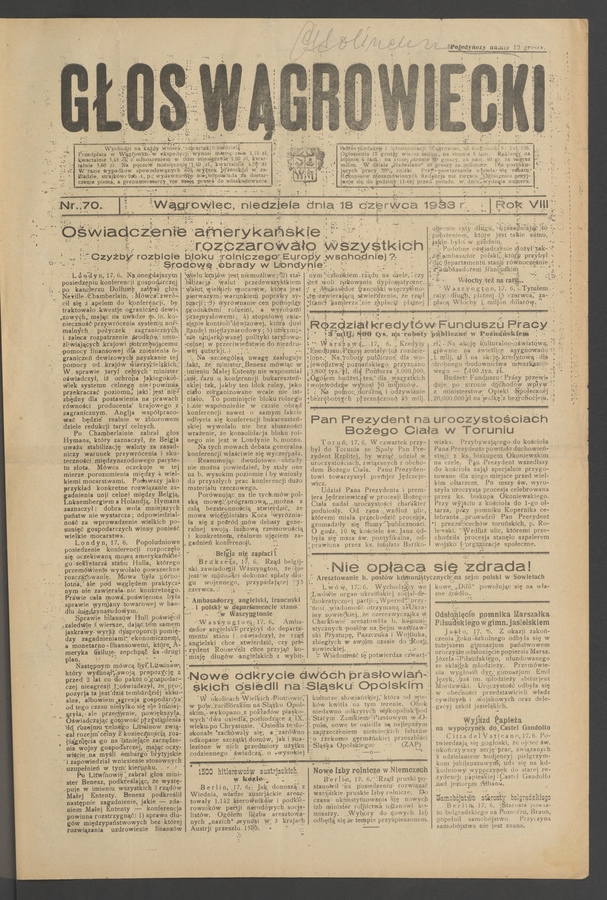 Głos Wągrowiecki. Rok 8, 1933, numer 70