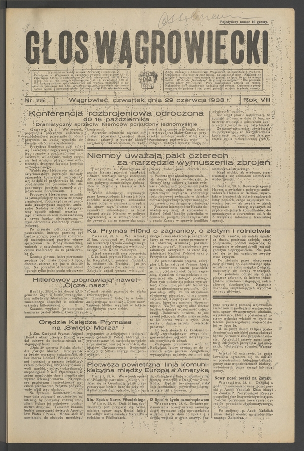 Głos Wągrowiecki. Rok 8, 1933, numer 75