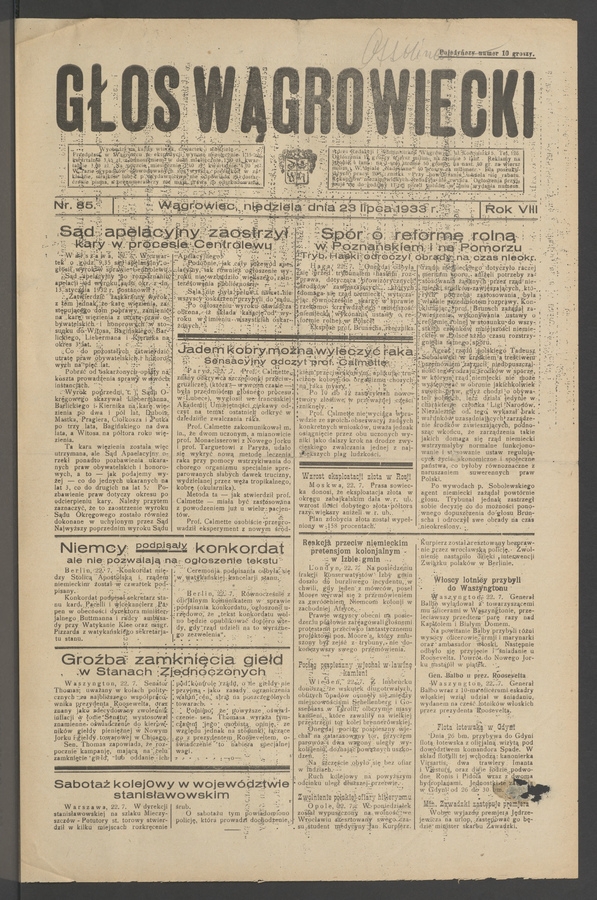 Głos Wągrowiecki. Rok 8, 1933, numer 85