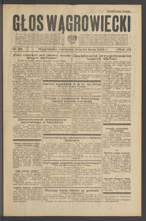 Głos Wągrowiecki. Rok 8, 1933, numer 88