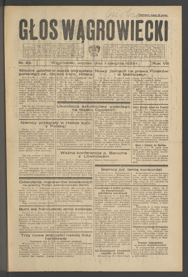Głos Wągrowiecki. Rok 8, 1933, numer 89