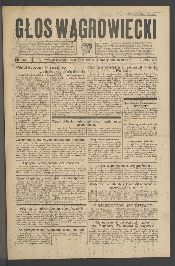 Głos Wągrowiecki. Rok 8, 1933, numer 92