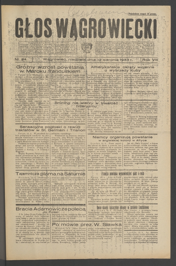 Głos Wągrowiecki. Rok 8, 1933, numer 94