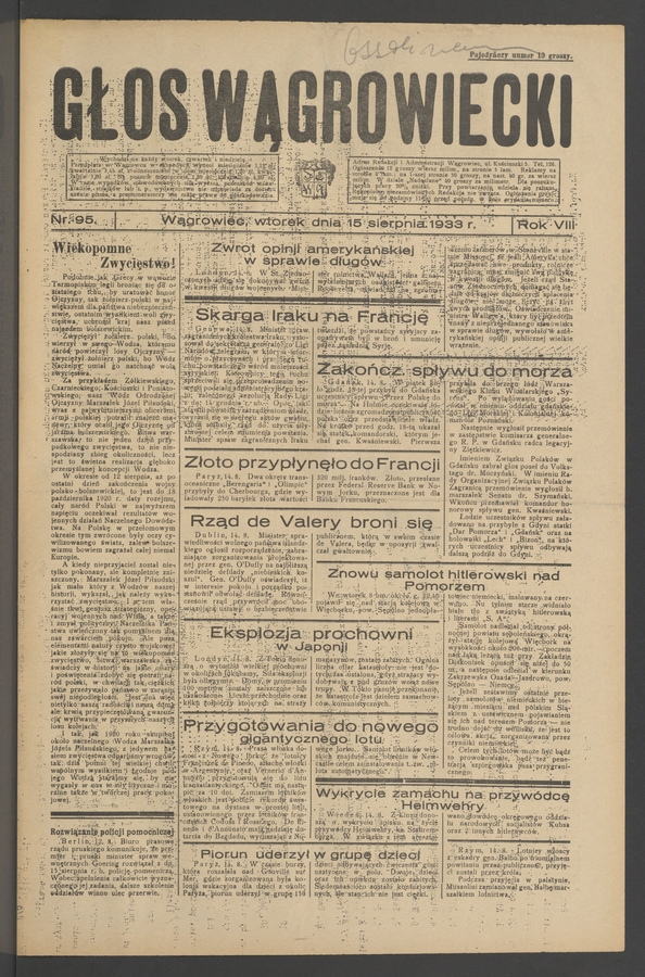 Głos Wągrowiecki. Rok 8, 1933, numer 95