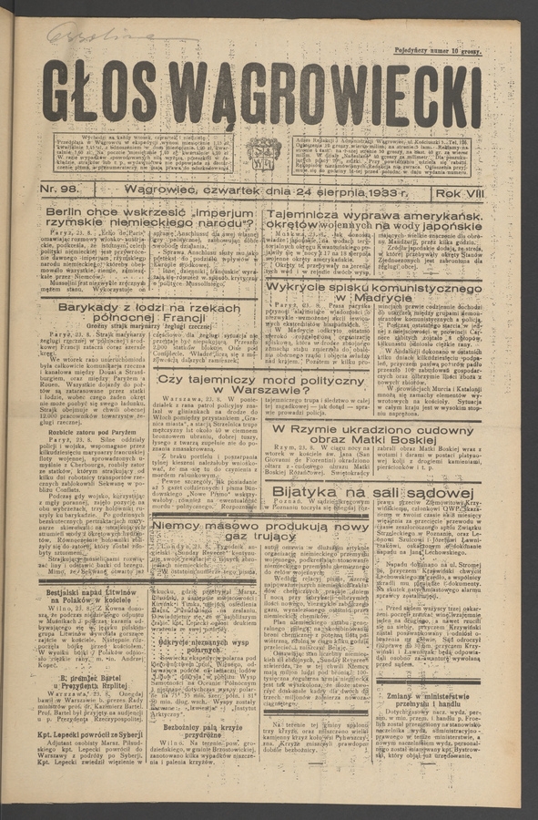 Głos Wągrowiecki. Rok 8, 1933, numer 98