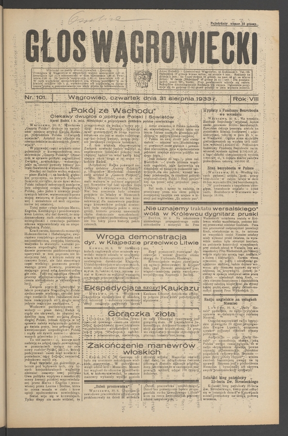 Głos Wągrowiecki. Rok 8, 1933, numer 101