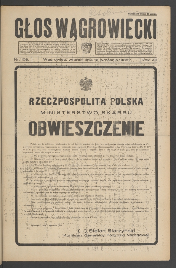 Głos Wągrowiecki. Rok 8, 1933, numer 106